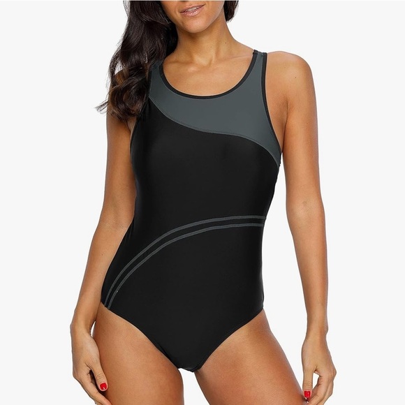 Womens One Piece Swimsuit Athletic Bathing Suits Training Sport Swimwear NWT L - Picture 1 of 4